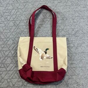 Hand Painted Duck Bird Canvas Tote Bag Burgundy‎ Trimmed Stylish Women's